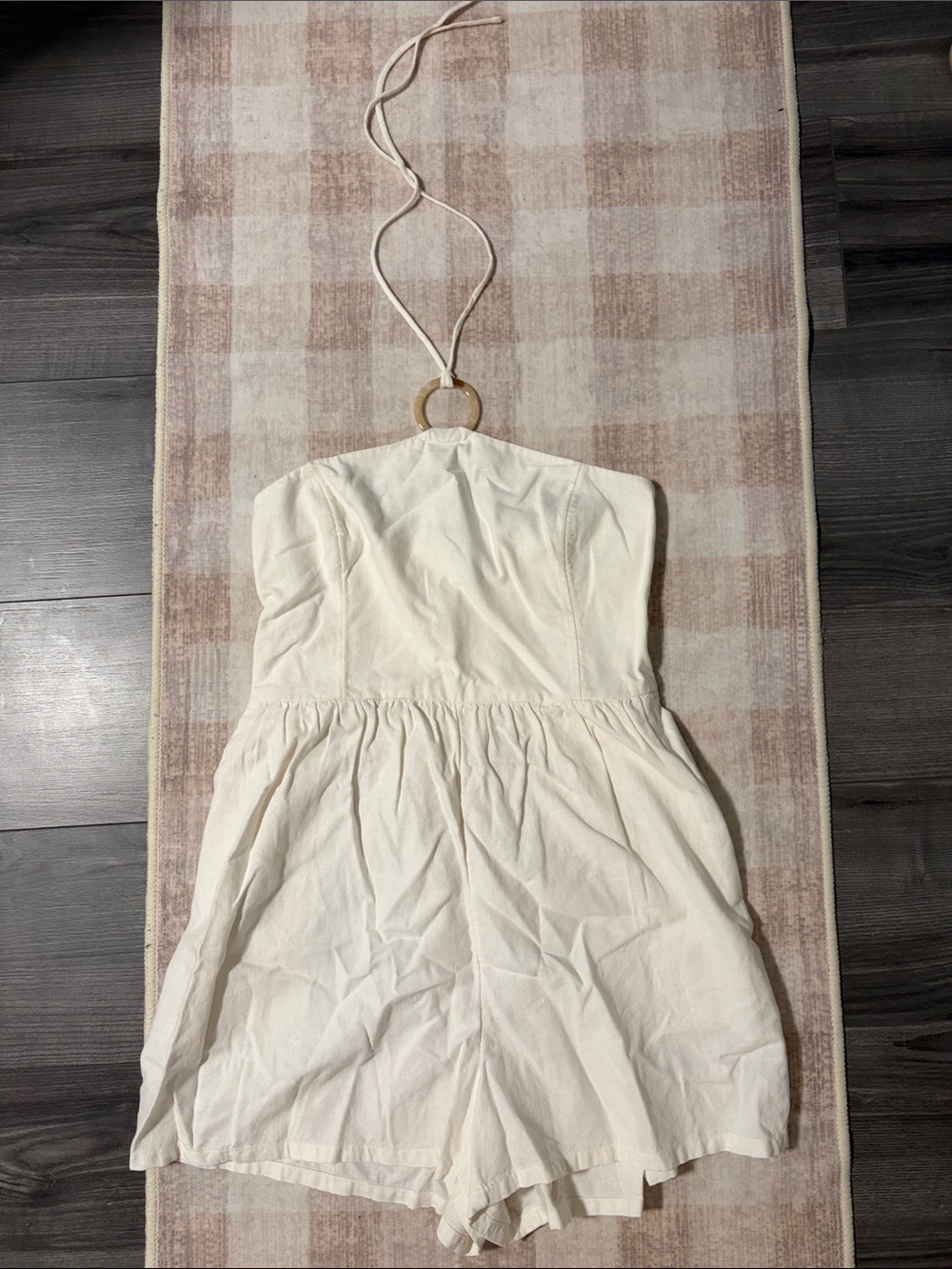 Old Navy Strapless Ivory Linen Romper with Halter Tie